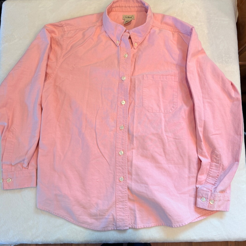 LL Bean Womens Large Pink Oxford Button Down Shirt Cotton Long Sleeve OKM55